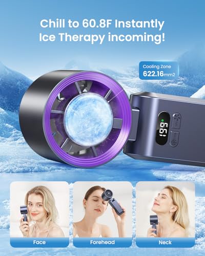 Handheld Portable Turbo Fan with Ice Cooler, Speed (1-199) Rechargeable Personal Fan[20000 RPM] Small Pocket Fans for Travel/Outdoor/Home/Office, Purple
