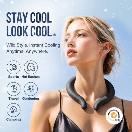 Neck Cooling Tube with Cooler Bag, Reusable18°C/64°F PCM Cooling Ring, Wearable Body Cooling Device for Summer Heat Relief, Outdoor, Sports & Hot Flash Relief (Black Kingsnake Pattern)