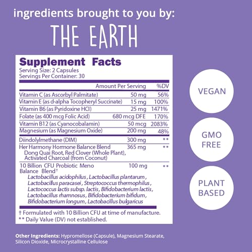 Happy Healthy Hippie Menopause Support for Women, DIM & Probiotics, 60 Ct | Estrogen Supplement for Women - Hot Flashes & Night Sweats - 10 Billion CFU Probiotic with Dong Quai, 30 Servings