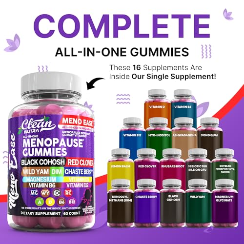 Menopause Supplement for Women Gummies with Black Cohosh, Wild Yam, DIM, Magnesium, Red Clover Chasteberry for Hormone Balance Relief Night Sweats Mood Plus Bergamot, Vitamin D3, Vitamin B6 B12