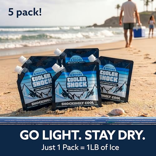 Cooler Shock Reusable Ice Packs for Cooler - Long Lasting Cold Freezer Packs for Coolers and Lunch Boxes - Cooler Ice Packs for Camping Gear, Fishing, Road Trips, Beach Must Haves