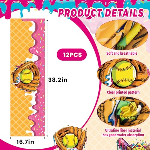 Tegeme 12 Counts Softball Ice Cream Drip Cooling Towels 40"x12" | Sport Team Gifts,Breathable,Chilly Ice,Fast Drying,Training Rag,Softball Party Favors