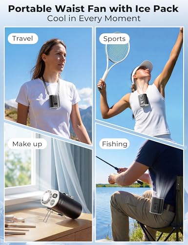 Portable Waist Fan with Ice Cooling, Instant Chill to 50℉, Mother Father Day Gifts for Mom Dad, Belt Clip Fan for Blue Collar Travel Camping Essentials, 12000RPM Cool Gadgets for Men Women 2026