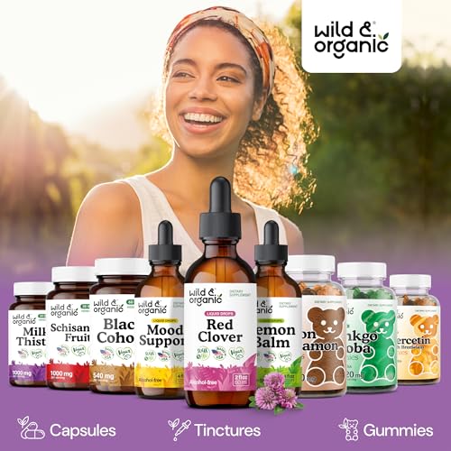 Wild & Organic Red Clover Herb Drops - Menopause Supplements Women - 2 oz | Women's Support - Red Clover Tincture - Add to Tea Herbal Drops - Liquid Blossoms Extract - No Sugar & Alcohol-Free