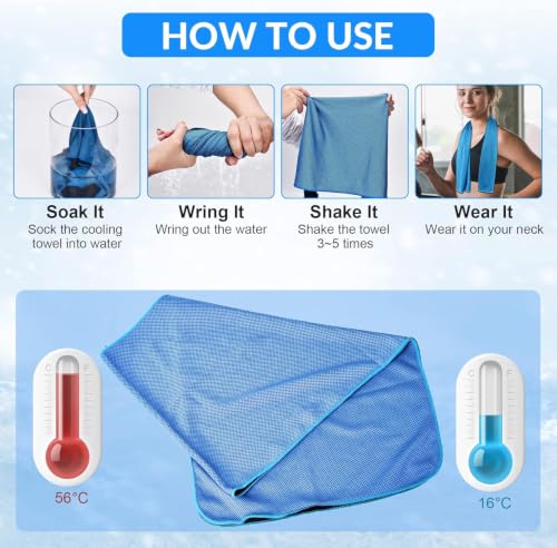 Cooling Towels for Neck and Face 8Pack(40"x12"), Cooling Neck Wraps for Gym | Sweat wicking, Quick dry, Lightweight, Reusable, Absorbent, Cool Towel for Running, Yoga, Workout, Travel, Climbing