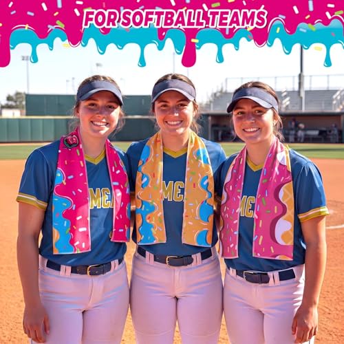 Tegeme 12 Counts Softball Ice Cream Drip Cooling Towels 40"x12" | Sport Team Gifts,Breathable,Chilly Ice,Fast Drying,Training Rag,Softball Party Favors