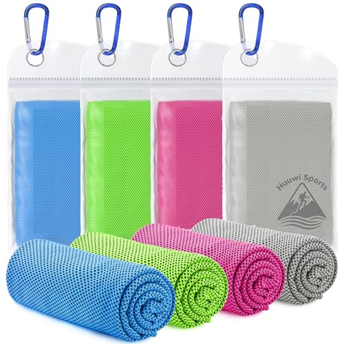 Cooling Towel 4 Pack, 40"x12" Ice Towel for Instant Relief, Microfiber Chilly Towel for Sports, Gym, Running, Yoga, Golf, Camping, Fitness (Mix A)