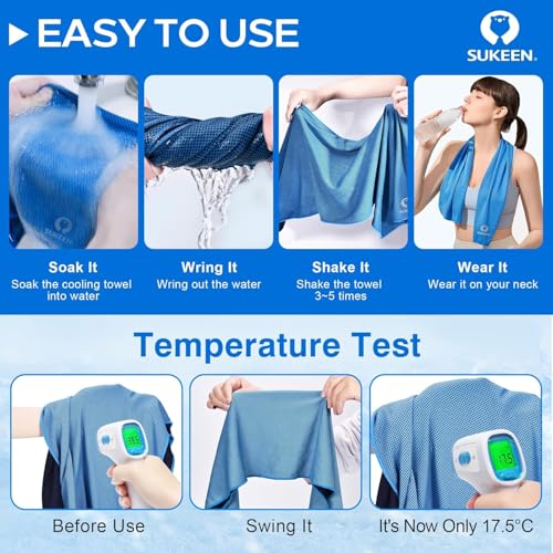 Sukeen 8 Pack Cooling Towels (40"x12"), Cooling Towels for Neck and Face, Microfiber Soft Breathable Chilly Ice Towel, Sweat Towel for Gym, Yoga, Sports, Golf, Camping, Running, Fitness, Workout