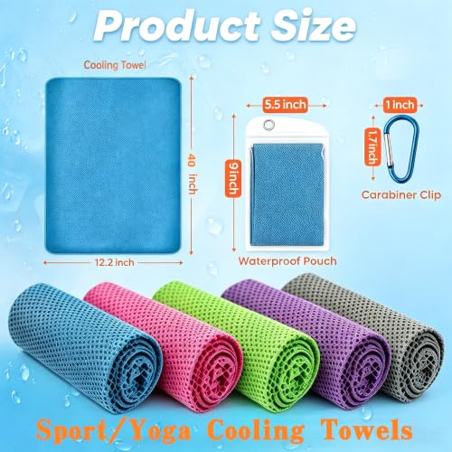 Cooling Towel for Neck and Face, 5 Pack Soft Microfiber Cold Towel | 40 X 12 Inch Breathable Cooling Towels, Cool Towels For Neck Hot Weather, Sports, Yoga, Workout, Running, Golf, Camping