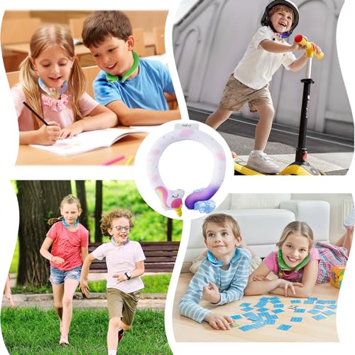 Neck Cooling Tube Kids Reusable Ice Ring Neck Cooler Tube for Kids Ice Ring Wearable Body Cooling Products for Outdoor Indoor, Relief for Hot Flashes and Summer (Pink Pony)