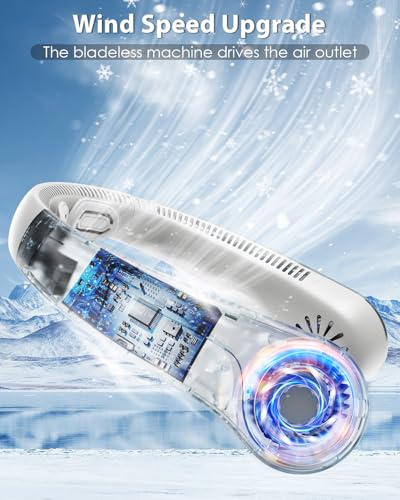 Portable Neck Fan Rechargeable Wearable Personal Fan Blow Cold Air, 5 Speeds, USB Battery, Neck Cooler with Neckbrace, Gift for Men Women, Sports, Gardening, Home, Outdoors, Travel, Camping