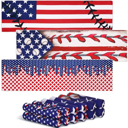 12 Pcs American Flag Cooling Towels 40"x12" 4th of July Ice Cooling Towels Patriotic Microfiber Sweat Rags Absorbent Washcloth Sport Team Gifts for America Gym Coach Gift Sport Party Favors