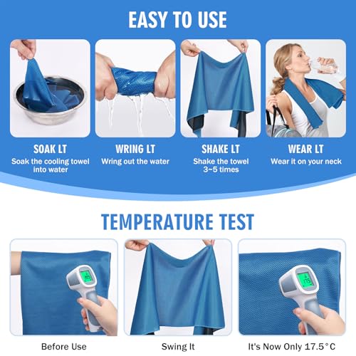 Hemndic 4 Pack Cooling Towels (40"x12"), Soft Breathable Cooling Towels for Neck and Face, Microfiber Workout Towels for Yoga, Golf, Running, Hiking & More Activities