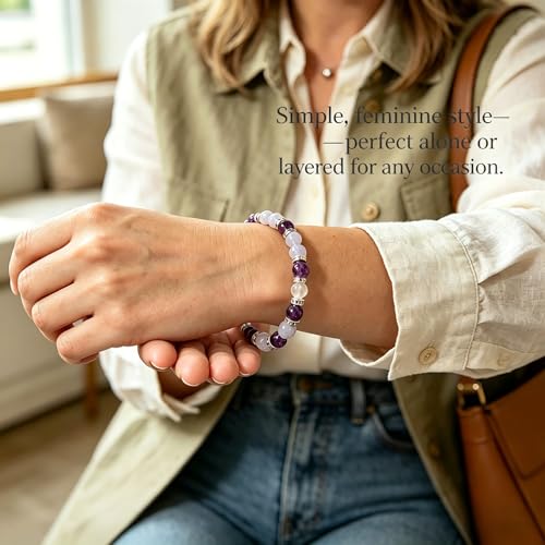 Menopause Bracelet for Women - Natural Crystal Elastic Bracelet, Hot Flashes & Anxiety Relief, Calming Balance Bracelet for Menopause's Support, Hormone Balance Jewelry Gift for Her