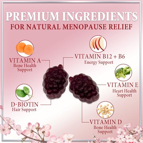 Menopause Supplement Gummies - Women's Menopause Relief with Black Cohosh for Natural Mild Hot Flashes & Night Sweats Support - Complete Female Menopause Support Gummy Supplements - 60 Gummies