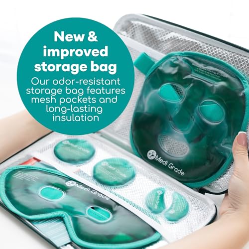 Medi Grade Face Ice Pack and Cooling Eye Mask Set, ChillGel Gel Mask Duo | Ice face mask and gel eye mask soothe puffy eyes, dark circles and migraines, cooling self care with storage bag