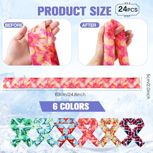 Hanaive 6 Pcs Cooling Neck Wraps with Button Tie Dye Neck Cooler for Hot Weather Ice Cooling Bandana Scarf for Summer Men Women (Tie Dye-2)