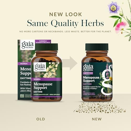 Gaia Herbs Menopause Support Daytime - Helps Support Hormone Balance & Well-Being for Women* - with Vitex, Black Cohosh, St. John's Wort & Oats - 60 Vegan Liquid Phyto-Caps (60 Servings)