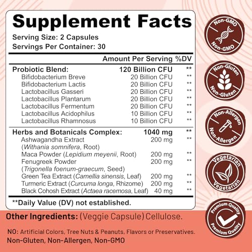 Menopause Supplements for Women - Hot Flashes Menopause Relief, 60 Capsules | 13-in-1 Menopause Probiotic with Herbs & Botanicals Complex, for Hormone Menopause, Night Sweats, Mood Swings, Vegan