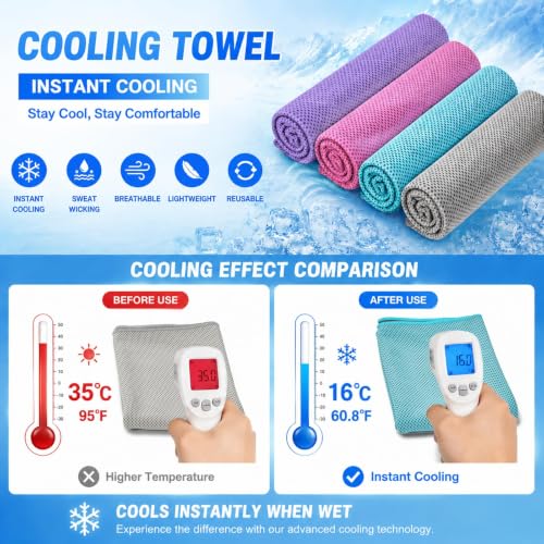 Amgico 4 Pack Cooling Towel for Neck and face(40"x12"), Cooling Neck Wraps | Stay Cool in Hot Weather, Quick Dry Towels, Soft Breathable, Lightweight, Absorbent, Ice Towel for Gym, Yoga, Running,Workout