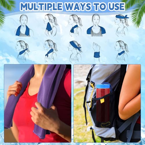 Peryiter 20 Pack Bulk Cooling Towels for Neck and Face Ice Towel Quick Drying Sweat Towels Breathable Portable Yoga Towels with Storage Lanyard Bottle for Fitness Yoga 10 Colors (39 x12 Inches)
