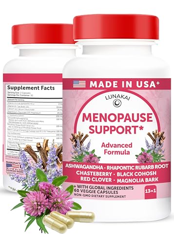 Lunakai USA Made Natural Menopause Supplements for Women, 60ct | Non-GMO, 13-in-1 Menopause Relief for Hot Flashes, Night Sweats, Sleep & Mood Support