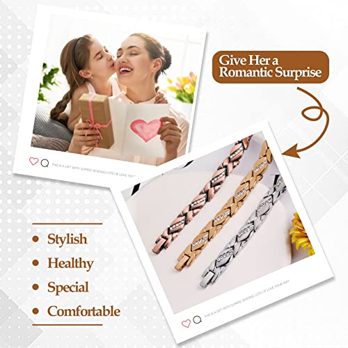 Pure Copper Bracelets for Women,Ultra Magnetic Bracelets for Women with 3500 Gauss Magnets,Crystal Valentine's Day Jewelry Gift, Sizing Tool | 3500 Gauss Magnets,Valentine's Day Jewelry Gift, Free Sizing Tool