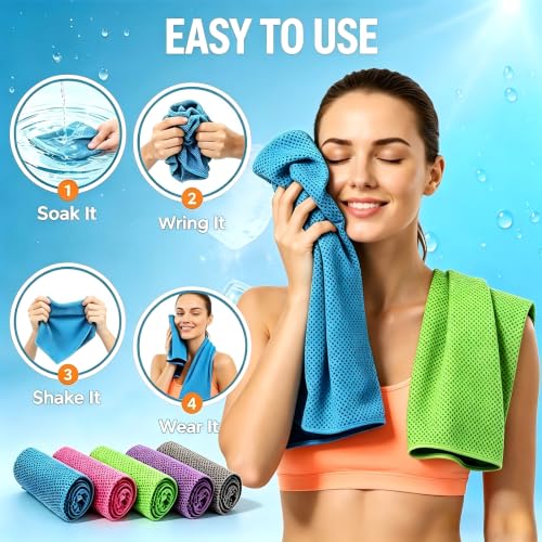 Cooling Towel for Neck and Face, 5 Pack Soft Microfiber Cold Towel | 40 X 12 Inch Breathable Cooling Towels, Cool Towels For Neck Hot Weather, Sports, Yoga, Workout, Running, Golf, Camping