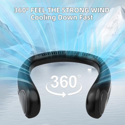Portable Neck Fan, Personal Wearable Bladeless Fan, 6000mAh USB Rechargeable, 360° Airflow, LED Display, 4-Speeds, Hands Free Fan for Outdoor Indoor, Birthday Gifts for Men Women Dad Mom (Black)
