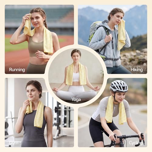 RDEKISS 4 Pack Cooling Towels for Hot Weather (40"x12"), Ice Cool Neck Towel, Soft Breathable Microfiber for Gym, Sport, Running, Yoga, Workout - Yellow