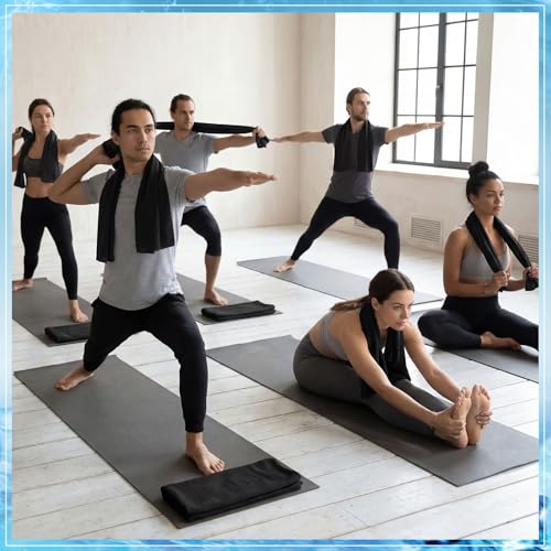 Honoson 10 Pcs Cooling Towels for Neck and Face, 47"x12" Sports Breathable Ice Towels Microfiber Chilly Sweat Rags with Portable Bottle for Gym Golf Athletes Yoga Workout Hot Weather (Black)