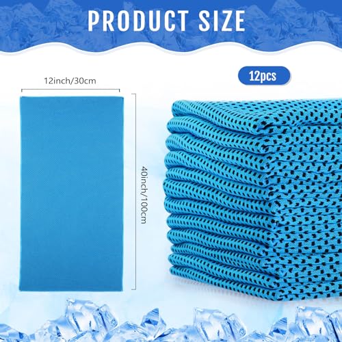 Hosuly 12 Pieces Cooling Towels, 40 x 12 Inch Ice Cool Towel for Neck and Face Microfiber Soft Breathable Chilly Rags for Yoga, Sports, Golf, Gym, Running, Workout(Light Blue)