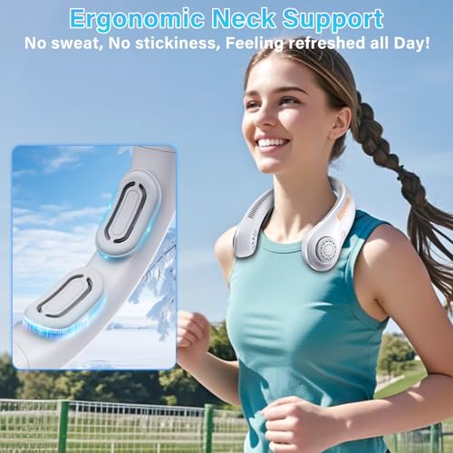 Portable Neck Fan Rechargeable, 5 Speeds, Lightweight, Long Lasting, Battery Operated All-Around Cooling Quiet Personal Fans for Travel Camping Cooling Essentials, Birthday Gifts for Women Men Mom Dad