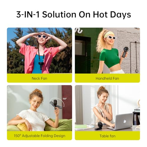 JISULIFE Portable Handheld Fan Life7: 3-in-1 Hand, Desk & Neck Fan-Black | 19.5H Max Cooling, 5-Speed, LED Display, 5000mAh Rechargeable,USB Foldable Fan for Travel/Concerts/Cruise/Sports Events/Gifts