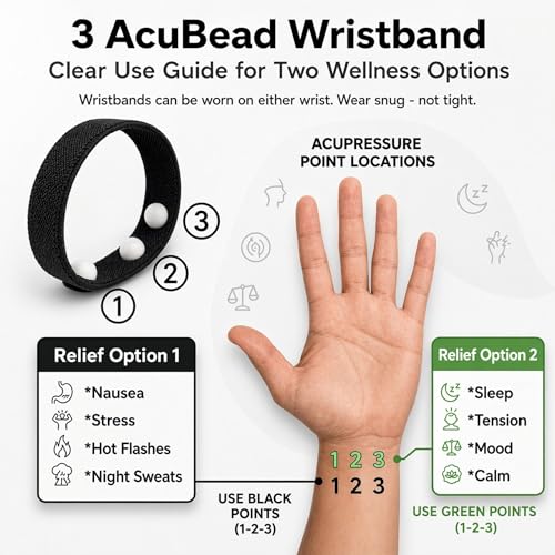 AcuBalance Cooling Hot Flash Bracelet for Menopause | Night Sweats & Sleep Aid, Emotional Support, Acupressure Wristband, Knit Elastic Slip-On Band, Clary Sage Aromatherapy