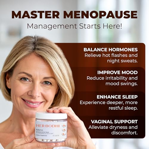 Her Bodhi Meno Menopause Supplement for Women, Hormone-Free, 60 Capsules | Soy Isoflavones, Black Cohosh & KSM-66 Ashwagandha to support comfort through hot flashes and night sweats; vegan*