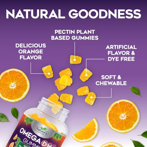 Omega 3 Fish Oil Gummies - Triple Strength Omega3 Gummy - DHA & EPA Fatty Acids for Heart Health, Joint & Brain Support, Nature's High Absorption Omega Fish Oil Supplement, Orange Flavor- 60 Gummies