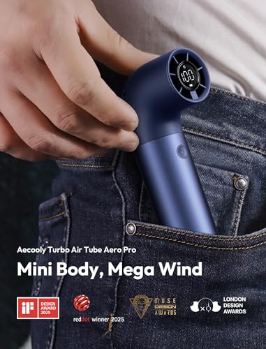Aecooly Portable Handheld Fan, Powerful Turbo Air Tube Fan | 19000RPM High Speed Aero Pro, 15H Max Cooling Time, 6 Speeds Aluminum Case, Mini Pocket Design, for Travel Beach Outdoor-Blue