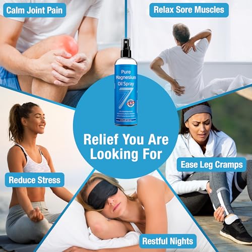 Seven Minerals Magnesium Oil Spray for Sleep, Leg Cramps & Feet, Big 12 oz