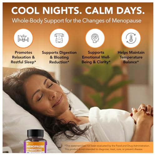 Menopause Support with Black Cohosh - Max Absorption Synbiotic Formula | Hormonal Balance & Wellness Support - Helps Easing Hot Flashes, Night Sweats, Restful Sleep - 60 caps