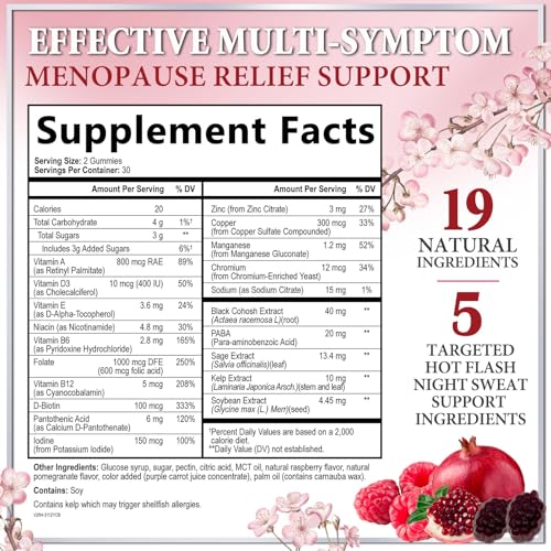 Menopause Supplement Gummies - Women's Menopause Relief with Black Cohosh for Natural Mild Hot Flashes & Night Sweats Support - Complete Female Menopause Support Gummy Supplements - 60 Gummies