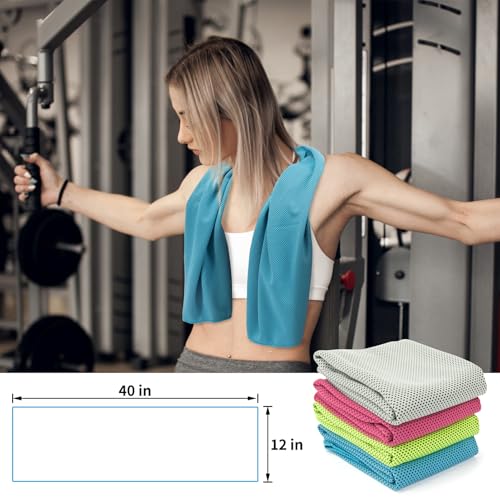 YESLIFE Cooling Towels, 4-Pack 40"x12", Multicolor Set A | Microfiber gym towels, soft breathable neck wrap, cooling towel for yoga running sport camping, Multicolor, 4-pack