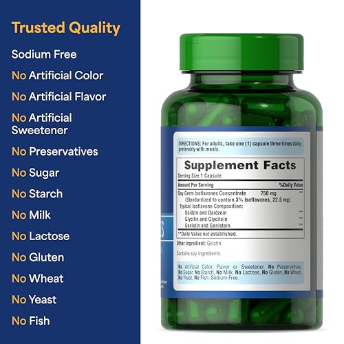 Puritan's Pride Non-GMO Soy Isoflavones 750mg, 120 Rapid Release Capsules
