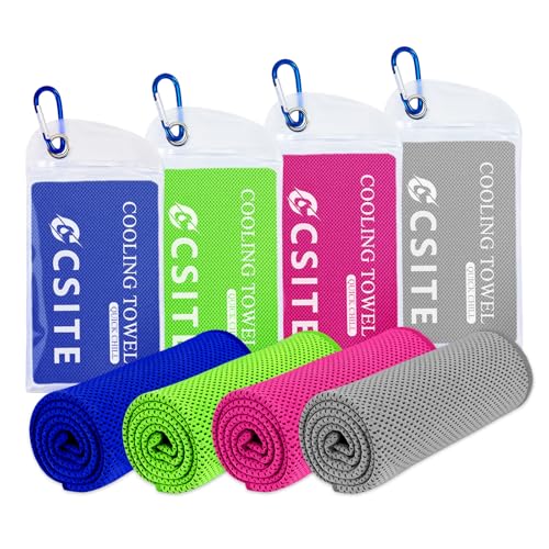 CSITE 4 Pack Cooling Towels (47"x12") for Neck and Face, Ice Towel for Hot Weather, Soft Breathable Chilly Gym Towels, Microfiber Towel for Work Out, Yoga, Running, Camping & More Activities
