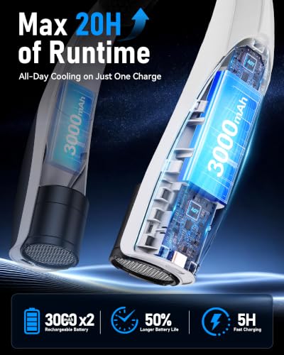 Portable Neck Fan, Max 20H, Rechargeable Personal Fan with 6000mAh Battery, 360° Cooling, 6 Speeds Hands-Free Wearable Fan, Gifts for Men, Women, Travel, World Cup, Outdoor