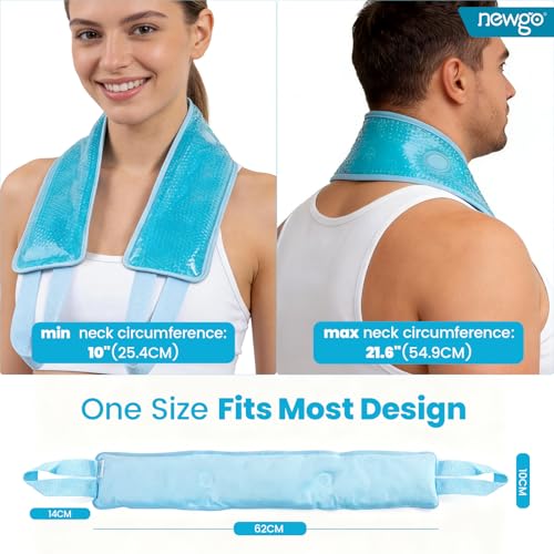 NEWGO Ice Pack for Neck Pain Relief, FSA Eligible, Blue | Double-sided Material, Neck Ice Wrap for Cervical Pain, Office Pressure, Sports Injuries, and Swelling, 24.8" x 4.13"