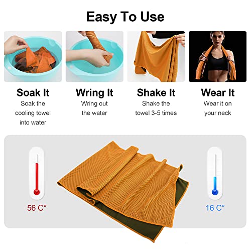 Cooling Towels for Neck and Face 6 Pack,Ice Towel for Yoga Gym Golf | Ultra-soft Microfiber,stays cool 3 hours,40x12in wearable as neck wrap,headband,bandana,for Camping Hot Weather