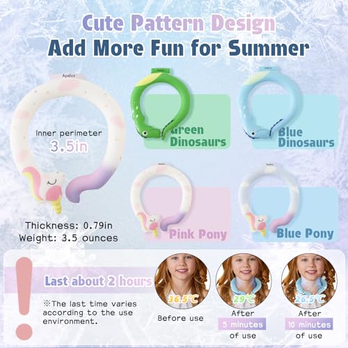 Neck Cooling Tube Kids Reusable Ice Ring Neck Cooler Tube for Kids Ice Ring Wearable Body Cooling Products for Outdoor Indoor, Relief for Hot Flashes and Summer (Pink Pony)