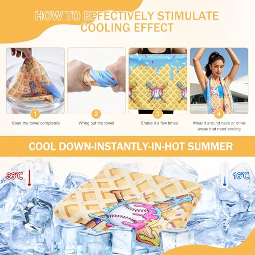 12 Pcs 40"x12" Baseball Cream Drip Cooling Towels for Yoga Gym Coach | Microfiber Chilly Sports Towels, Breathable Sweat Absorbent Rags for Hot Weather Workout, Ideal Team Gifts & Party Favors