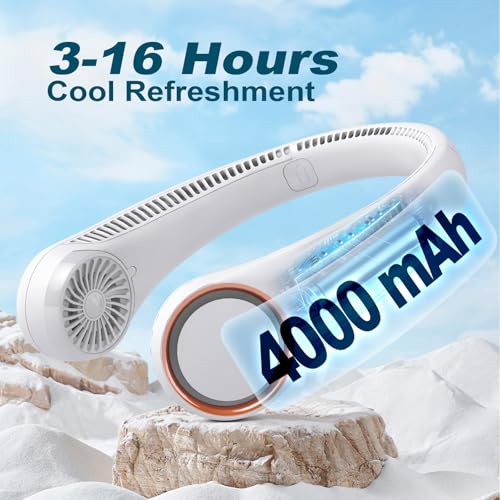 CIVPOWER Neck Fan: Portable Personal Neck Cooling Rechargeable Bladeless Fan - Hands Free 3 Speed 4000 mAh Battery USB Operated Wearable Headphone Design - Gift for Men Women Outdoor (White)